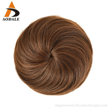 High quality wholesale ladies fashion brown headwear wig knot easy to tie clip in Hair bun hair toupee synthetic extensions